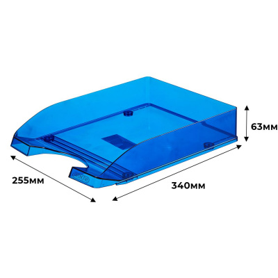 Лоток для бумаг горизонтальный прозрачный синий Attache Line, размер 340х255х63 мм  - фото 2
