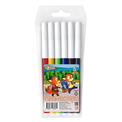 Фломастеры 6 цветов №1 School Лисята - фото 1