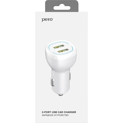 Зарядное устройство автомобильное PERO AC04 2USB 2.4A , AUTOMAX, цвет корпуса белый - фото 3