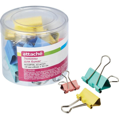 Зажимы для бумаг 19/25/32 мм цветные Attache (уп. 12 шт) - фото 1