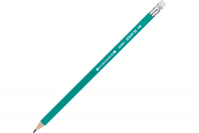 Карандаш чернографитный HB шестигранный Staff BLP-963 цвет корп. зеленый заточенный с ластиком - фото 1