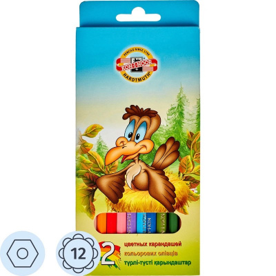 Карандаши цветные 12 цветов шестигранные Koh-I-Noor Birds - фото 1