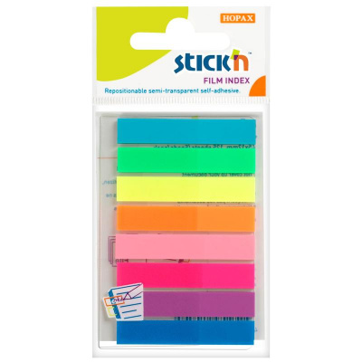 Клейкие закладки пластиковые 45х8 мм 8 цветов по 20 листов Stick`n - фото 1