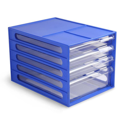 Бокс с выдвижными лотками закрытый синий/прозрачный Стамм 4 лотка - фото 1