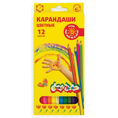 Карандаши цветные 12 цветов шестигранные Каляка-Маляка - фото 1