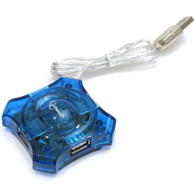 Разветвитель USB Gembird UHB-C224 /4xUSB 2.0/ синий прозрачный корпус блистер - фото 1