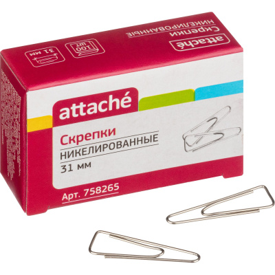 Скрепки канцелярские 31 мм металлические никелированные Attache (уп. 100 шт) - фото 1