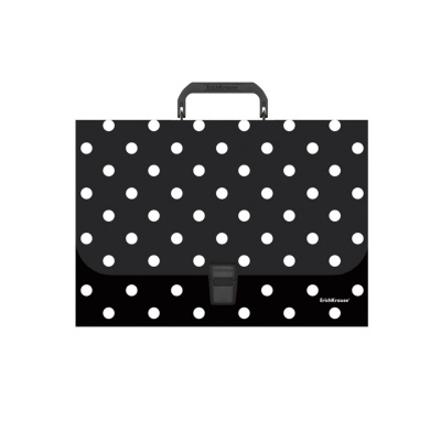Папка-портфель пластиковая А4 на защелке Erich Krause Dots in black черная - фото 1