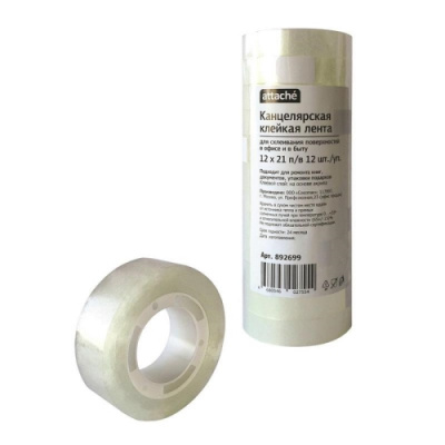 Клейкая лента канцелярская 12 мм х 21 м прозрачная Attache - фото 1