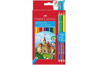 Карандаши цветные 12 цветов трехгранные с точилкой Faber-Castell - фото 1
