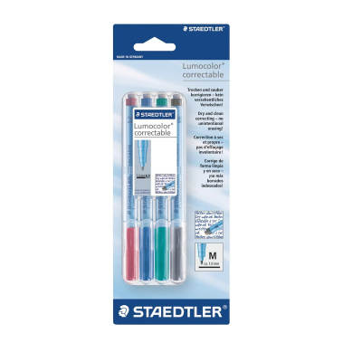 Маркер универсальный 4 цвета Staedtler Lumocolor со стирателем (толщина линии 1 мм) НАБОР - фото 1
