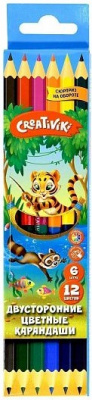 Карандаши цветные двухсторонние 12 цветов шестигранные Creativiki - фото 1