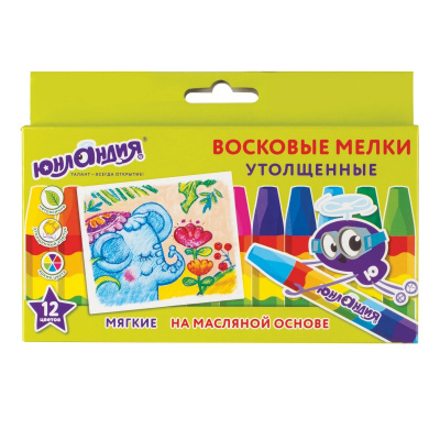 Мелки восковые 12 цветов шестигранные утолщенные Юнландия - фото 1