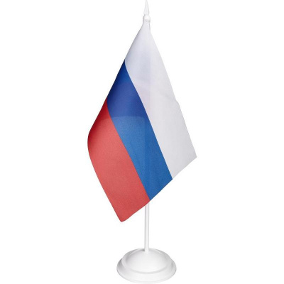 Флаг России 12х18 см настольный с белым флагштоком 30 см - фото 1