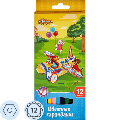 Карандаши цветные 12 цветов шестигранные №1 School Шустрики - фото 1