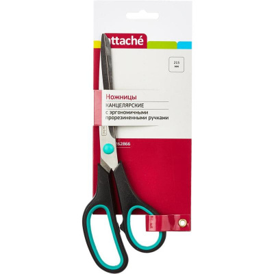 Ножницы 215 мм остроконечные с прорезиненными анатомическими ручками черно-зеленого цвета Attache - фото 2