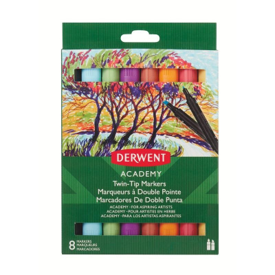 Фломастеры 8 цветов Derwent Academy Twin-Tip - фото 1