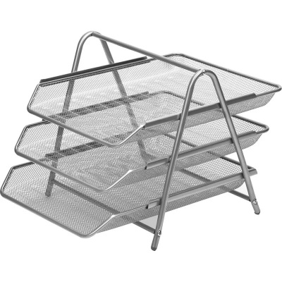 Лоток для бумаг горизонтальный серебряный Attache 3 штуки на металлических ножках - фото 1