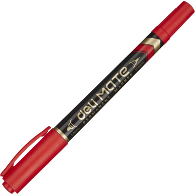 Маркер перманентный двухсторонний красный Deli Mate (толщина линии 0.5/1 мм) - фото 6