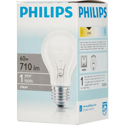 Электрическая лампа Philips стандартная/прозрачная 60W E27  - фото 1