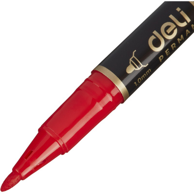 Маркер перманентный двухсторонний красный Deli Mate (толщина линии 0.5/1 мм) - фото 4