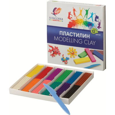Пластилин классический 12 цветов Луч Классика со стеком - фото 4