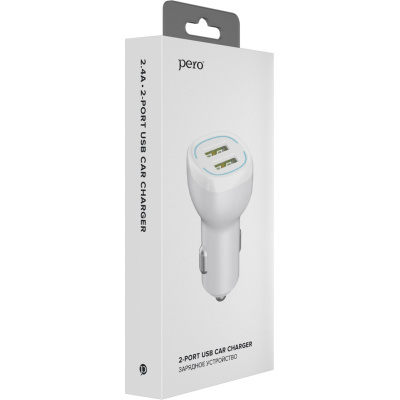 Зарядное устройство автомобильное PERO AC04 2USB 2.4A , AUTOMAX, цвет корпуса белый - фото 2