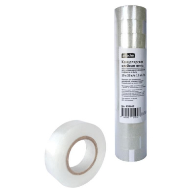 Клейкая лента канцелярская 19 мм х 33 м прозрачная Attache - фото 1