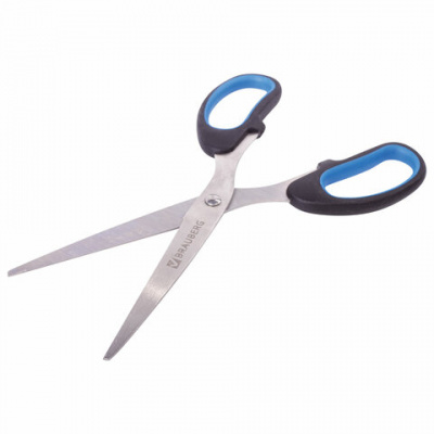 Ножницы 185 мм остроконечные с симметричными прорезиненными ручками черно-синего цвета Brauberg - фото 4