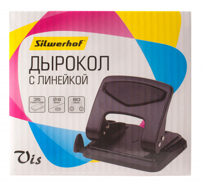 Дырокол до 35 листов Silwerhof Vis черный с линейкой - фото 2