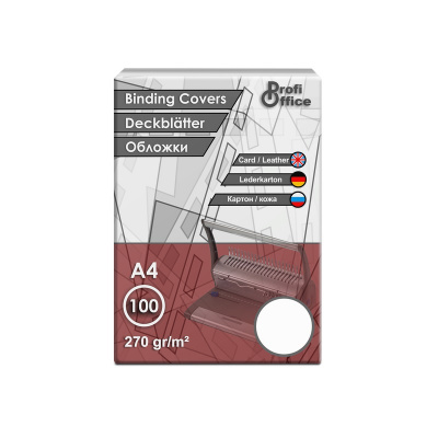 Обложки для переплета ProfiOffice белые кожа А4 270г/м2 100шт/уп - фото 1