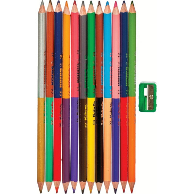 Карандаши цветные двухсторонние 24 цвета трехгранные с точилкой Kores - фото 5