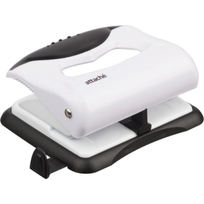 Дырокол до 16 листов Attache Master белый/черный с линейкой - фото 1