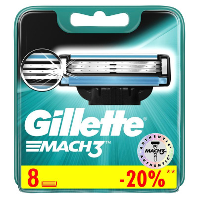 Сменные Кассеты Gillette Mach3 для Мужской Бритвы 8 шт, цена, описание, фото 1 Сменные Кассеты Gillette Mach3 для Мужской Бритвы 8 шт - фото 1