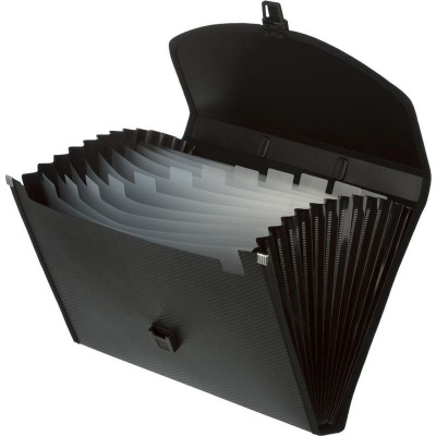 Папка-портфель пластиковая 240x340 мм на защелке Стамм черная (6 отделений) - фото 2