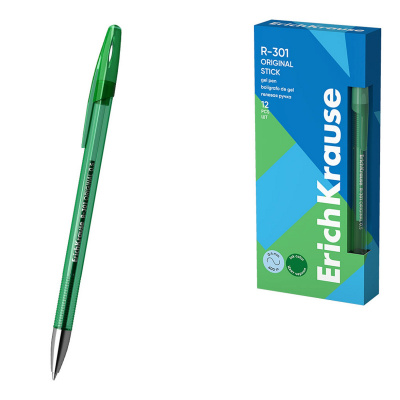 Ручка гелевая Erich Krause R-301 Gel Stick Original 0.4 мм зеленая - фото 1