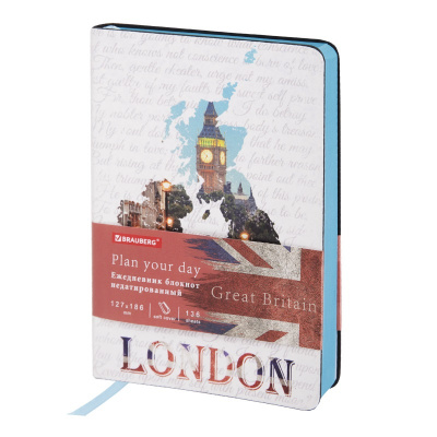 Ежедневник недатированный B6 эко-кожа 136 л Brauberg Vista Great Britain - фото 1