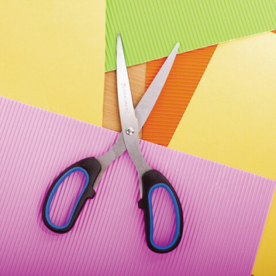 Ножницы 205 мм остроконечные с симметричными прорезиненными ручками черно-синего цвета Brauberg - фото 3