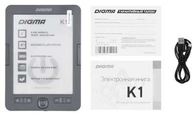 Электронная книга Digma K1 6 дюймов серая, цена, описание, фото 3 Электронная книга Digma K1 6 дюймов серая - фото 3