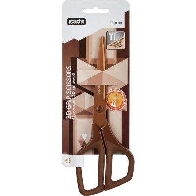 Ножницы 210 мм остроконечные с титановым покрытием лезвий и анатомическими пластиковыми ручками кофе - фото 2