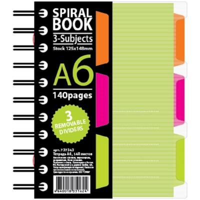 Бизнес-тетрадь А6 в клетку 140 л 3 разделителя на спирали Attache Spiral Book салатовый - фото 1