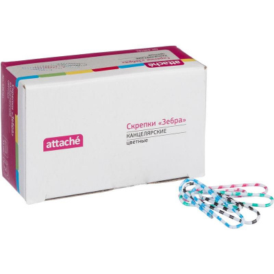 Скрепки канцелярские 33 мм металлические с полимерным покрытием цветные Attache Зебра (уп. 70 шт) - фото 1