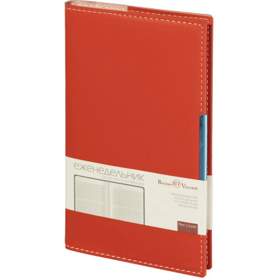 Еженедельник недатированный А6 искусственная кожа 80 л Bruno Visconti Metropol красный - фото 1
