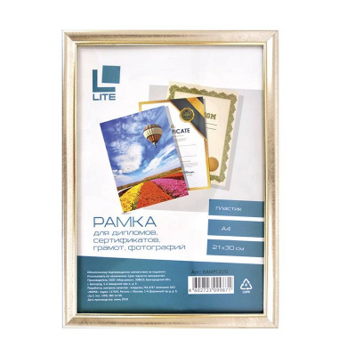 Фоторамка LITE А4 210х300 мм пластик, серебро с позолотой - фото 1