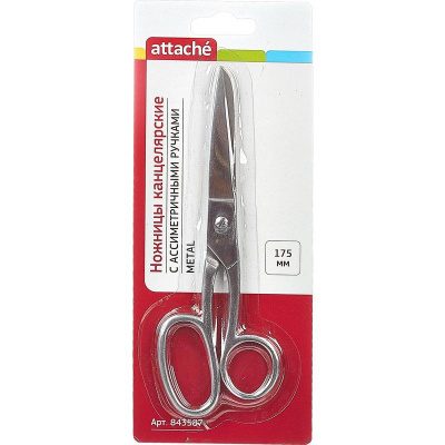 Ножницы 175 мм остроконечные цельнометаллические с ассиметричными ручками Attache Metal - фото 1