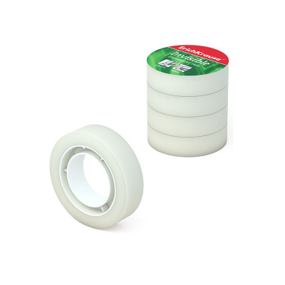 Клейкая лента канцелярская 12 мм х 20 м прозрачная Erich Krause Invisible (уп. 4 шт) - фото 1