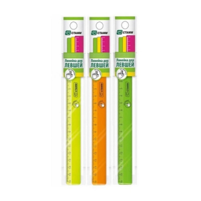 Линейка 16 см пластиковая для левшей Стамм в ассортименте - фото 1