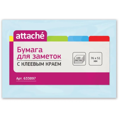 Блок для записей с клеевым краем 76х51 мм Attache голубой (1 блок 100 листов) - фото 2