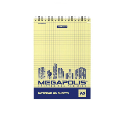 Блокнот А5 в клетку 80 л на спирали Erich Krause Megapolis Yellow Concept, цена, описание, фото 1 Блокнот А5 в клетку 80 л на спирали Erich Krause Megapolis Yellow Concept - фото 1