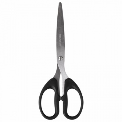 Ножницы 185 мм остроконечные с пластиковыми симметричными ручками черного цвета Brauberg - фото 1